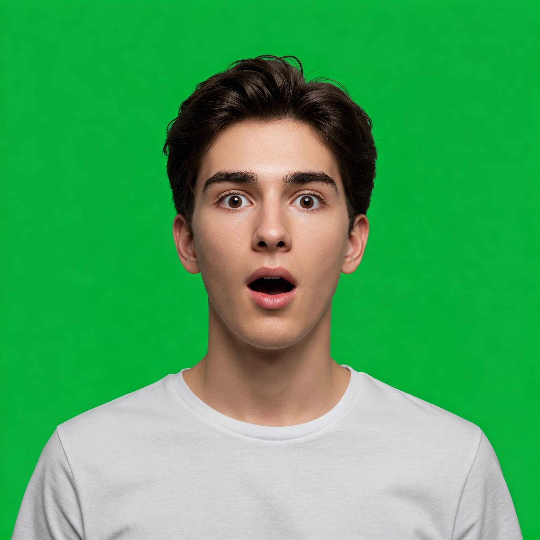 photo of Astonished Young Man with Wide Eyes on Green Screen